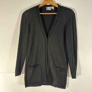 Vintage Black Wool Blend Wide Ribbed Cardigan